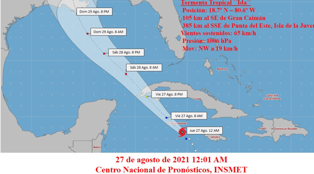 Los datos de la estación meteorológica en Gran Caimán indican que su presión ha descendido hasta 1001 hectoPascal, por lo que sus vientos sostenidos se estiman en 75 kilómetros por hora, con rachas superiores.