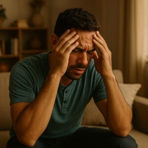 Generada de IA Un hombre en un momento de frustración y reflexión profunda